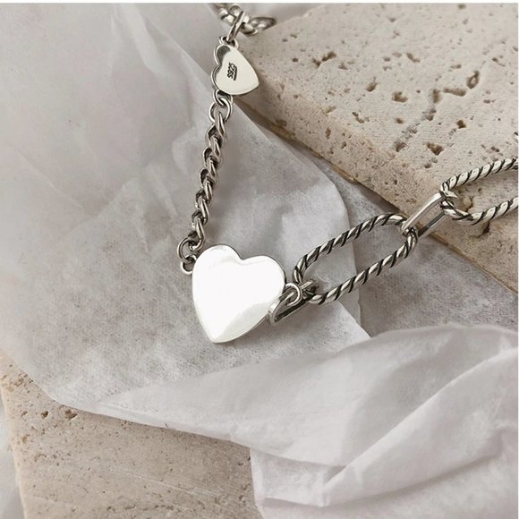 *NEW 925 Sterling Silver Heart Link Chain Bracelet - Picture 9 of 11